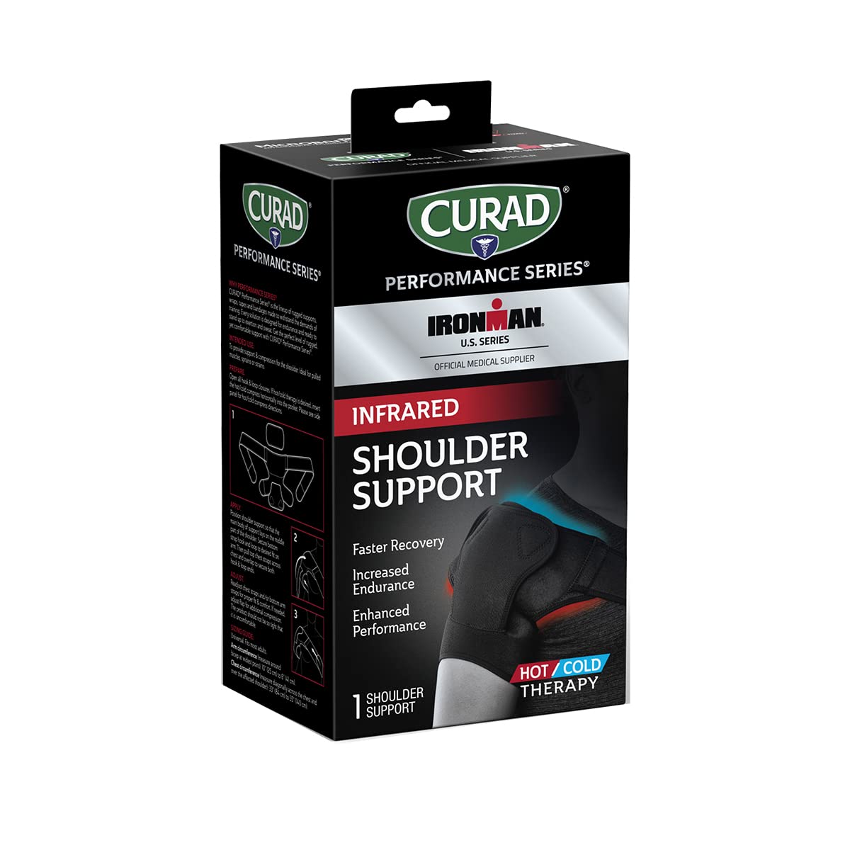 CURAD Performance Series IRONMAN Infrared Shoulder Support, Hot/Cold, Universal, 1 count, Powered by CELLIANT®, black