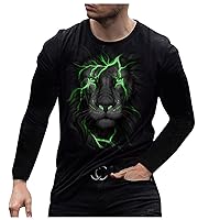 Mens Animal Printed Shirts Lion Wolf Graphic T-Shirt Steampunk Black Shirt Hipster Long Sleeve Athletic Muscle Top