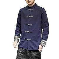 Spring Cotton Linen Long-Sleeved Shirts Chinese Style Retro Buckle Casual Loose High Street Shirt Tops Men Overcoat