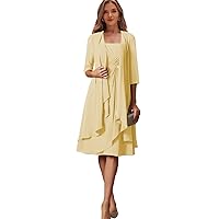 Tea Length Mother of The Bride Dresses with Jacket Chiffon Formal Gown 3/4 Sleeves Evening Dress
