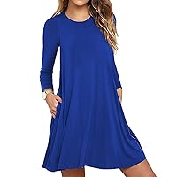 Women's Dresses 2023 Long Sleeve Pocket Casual Loose T-Shirt Dress, S-6XL