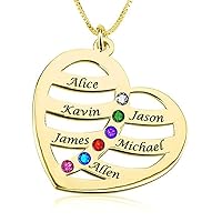 Family Tree Custom Any Name Personalized Pendant Necklace Heart Style With Birthstone