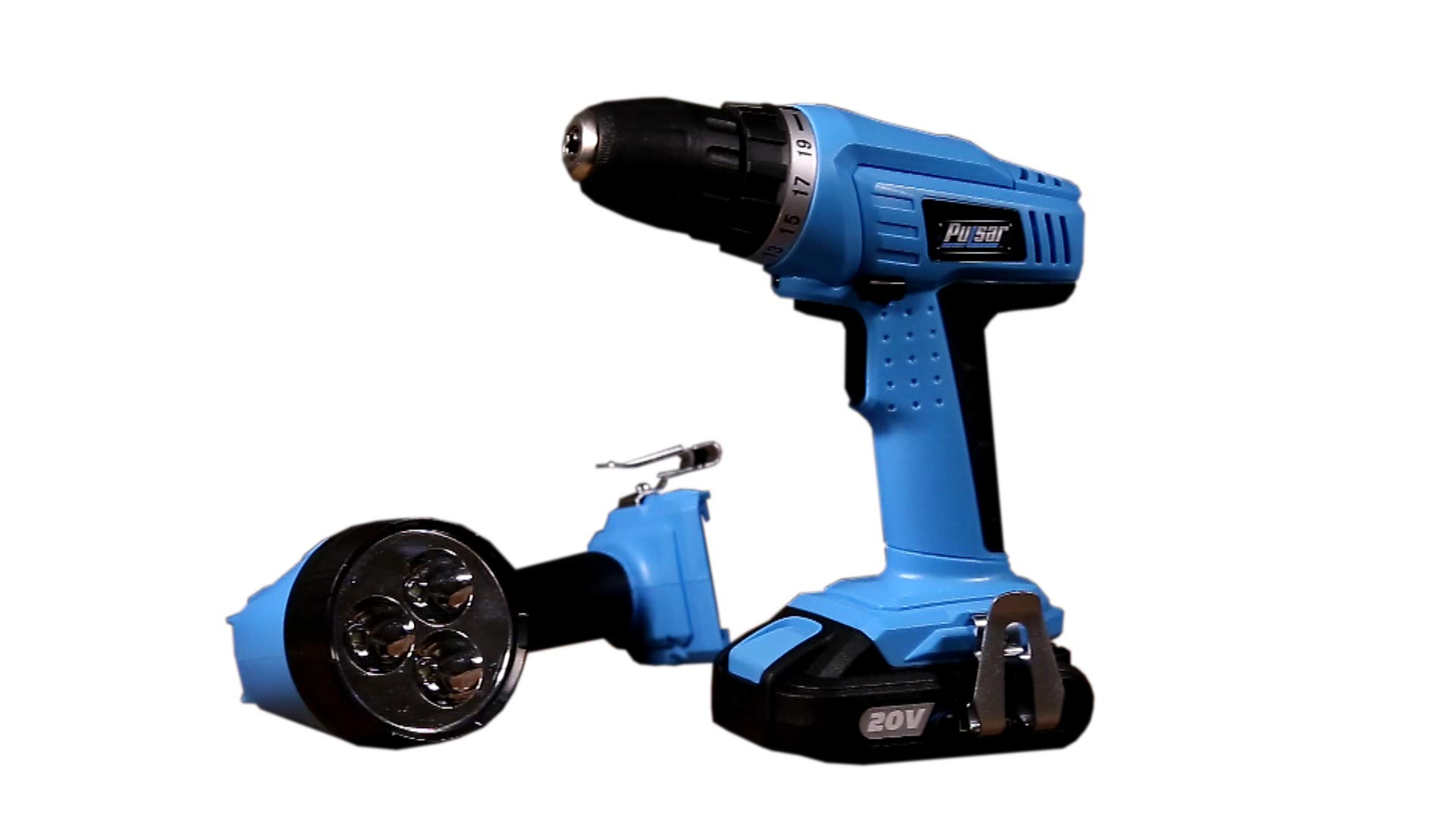 Pulsar 20V Cordless 1.3Ah Lithium-Ion Drill/Driver & Work Light Kit, Featuring A 19+1 Torque Setting Drill, an Adjustable & Freestanding LED Work Light (Kit Includes Battery & Charger), PT25LK