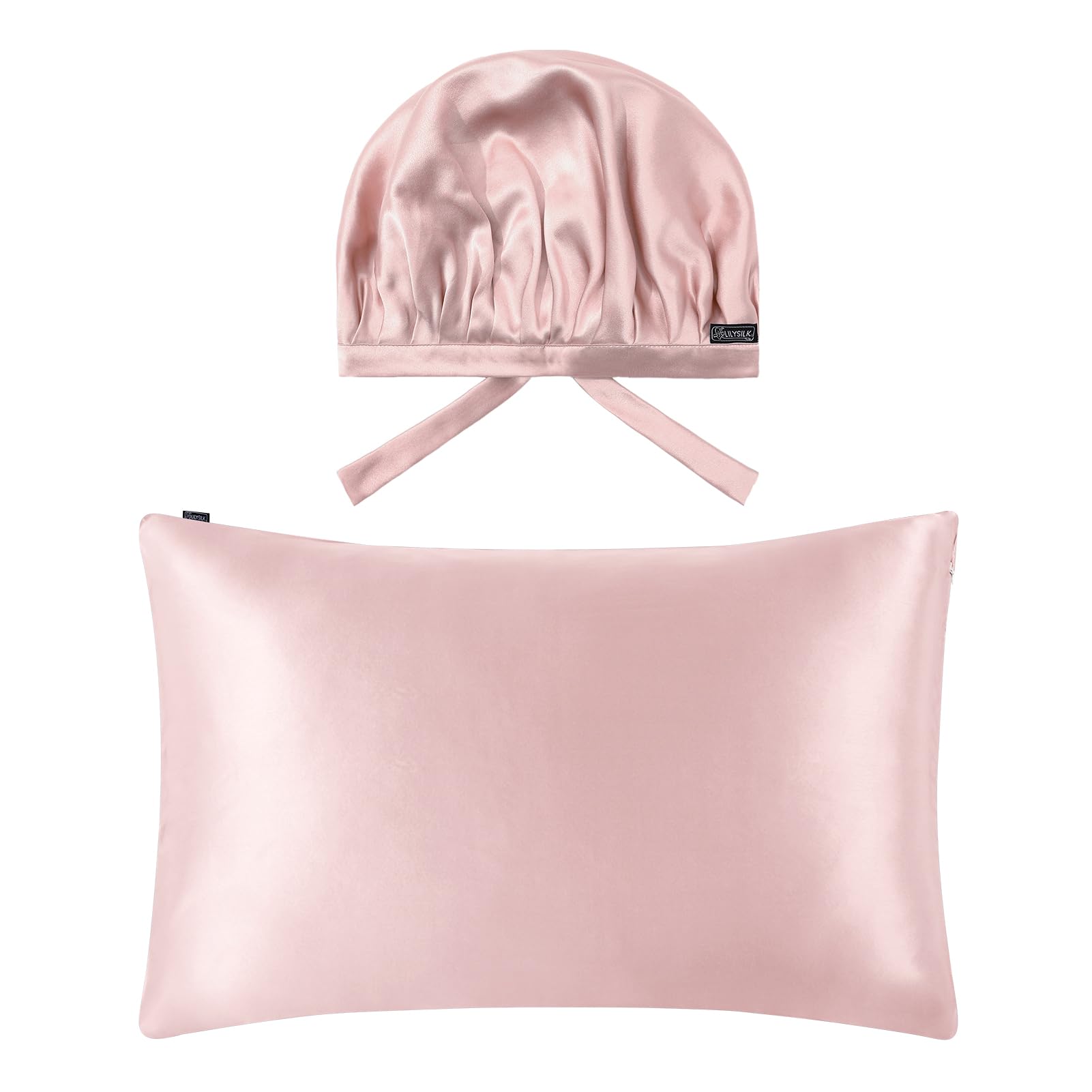 LilySilk 100% Silk Bonnet with Adjustable Elastic Band, Natural Silk Pillowcase with Hidden Zipper Closure, 1PC, Rosy Pink