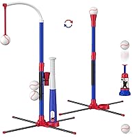 3-in-1 Baseball Set for Kids 3-5 - Tee Ball Stand, Hanging Tee, Ball Launcher and 6 Softballs - Adjustable Height, Indoor/Outdoor Sport Gifts for Boys, Blue