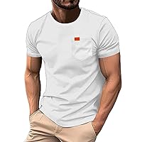 Pocket T Shirts for Men Summer Casual Slim Fit Short Sleeve Cotton Crewneck Muscle Workout Shirts Athletic Gym Tee