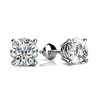 1.00 ct Size Round Cut Cubic Zirconia Stud Earrings in Sterling Silver in Silver Plated With Screw Back
