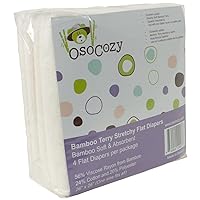 OsoCozy Stretchy Terry Flat Cloth Diapers (4 pk) - One Size Fits All 7-25 lbs. 26x26 Inch 1-Layered Cloth Nappies, Stretchy, Soft, Absorbent and Durable.