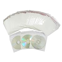 100 Pack Premium CD DVD Sleeves, Self-Seal Resealable Double-Sided Refill Plastic Sleeve with Flap for CD and DVD Storage Binders Disc Case(White 1)