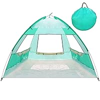 4 Person Pop Up Beach Tent, Anti-UV Beach Shelter, Easy Step Up, 3 Mesh Windows and 6 Sandy Bags, Keep Your Beach Trip Cool(Green)