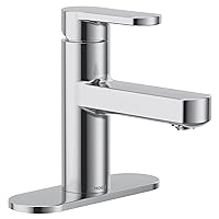 Moen Laris Chrome One-Handle Single Hole Modern Bathroom Sink Faucet with Optional Deckplate and Spring Loaded Drain Assembly, 84014