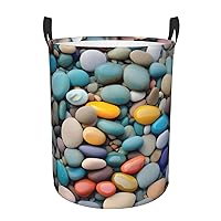 Beach Colored Pebbles Round waterproof laundry basket,foldable storage basket,laundry Hampers with handle,suitable toy storage