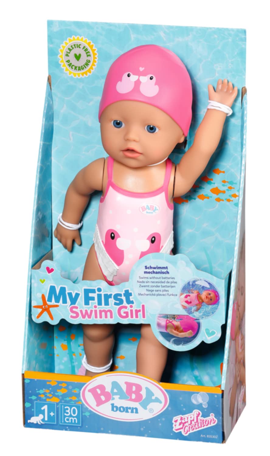 Baby Born - Zapf Creation 835302 My First Swim Girl 30cm-Badepuppe, bewegliche Arme Beine, schwimmt durchs Wasser, Wasserdicht und ohne Batterien verwendbar