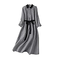 Spring Autumn Cotton Linen Long Sleeve Vintage Plaid Dresses for Women Casual Dress Robe Femme Elegant Clothing