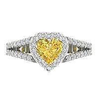 Clara Pucci 1.69ct Heart Cut Solitaire Halo Canary Yellow Simulated Diamond Designer Wedding Anniversary Bridal Ring 14k White Gold