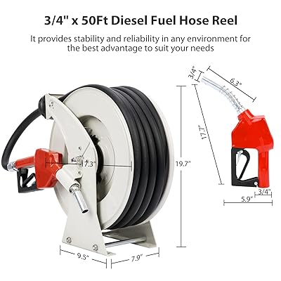 300 PSI Diesel Fuel Hose Reel Retractable 3/4 x 50' Spring Driven
