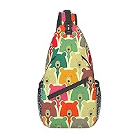 Colorful Bears Sling Backpack, Multipurpose Travel Hiking Daypack Rope Crossbody Shoulder Bag