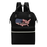 American Wrestling Flag Diaper Bag for Women Large Capacity Daypack Waterproof Mommy Bag Travel Laptop Backpack