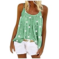 Women's Pleated Spaghetti Strap Camisole Summer Tank Tops Casual Trendy Star Print Scoop Neck Sleeveless Flowy Shirt