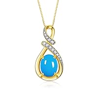 Rylos Yellow Gold Plated Silver Classic Designer Necklace with Turquoise & Diamonds Pendant 18 Chain 9X7MM December Birthstone Womens Jewelry Silver Necklace For Women