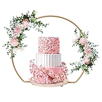 20 Inch Gold Cake Stand with Wooden Stand,Metal Arch Wedding Cake Stand,Floral Hoop Centerpiece and Cake Display Stand for Wedding Birthday Party Events Reception Decorations Supplies
