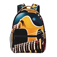 Guitar Pattern Backpack, 15.7 Inch Large Backpack, Zippered Pocket, Lightweight, Foldable, Easy To Travel