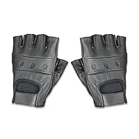 Raider BCS-500 Leather Fingerless Men's Motorcycle Premium Driving Gloves (Black, Large)