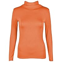 New Womens Plain Turtle Polo Neck Long Sleeve Basic Stretchy Jumper T-Shirt Top