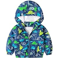 Toddler Boy's Cartoon Dinosaur Zip Jacket Lightweight Hooded Windbreakers Outdoor Raincoat