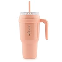 REDUCE Cold1 40 oz Tumbler with Handle - Vacuum Insulated Stainless Steel Water Bottle for Home, Office or Car, Reusable Mug with Straw or Leakproof Flip Lid, Keeps Drinks Cold All Day- Gloss Sedona