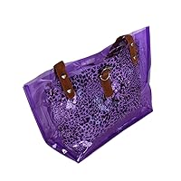 [Lucky Purple] Leopard Double Handle Leatherette Satchel Bag Handbag Purse Casual Styling