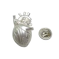 White Toned Large Anatomical Heart Lapel Pin