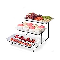 Delling 3 Tier Serving Tray for Dessert Table Display Set, 12 inch Tiered Serving Stand with Serving Dishes for Entertraining, Collapsible Sturdier Stand, White Serving Platters for Party Display Set