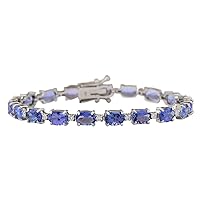 20.3 Carat Natural Blue Tanzanite and Diamond (F-G Color, VS1-VS2 Clarity) 14K White Gold Luxury Tennis Bracelet for Women Exclusively Handcrafted in USA