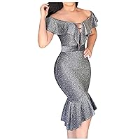 Womens Dresses Fall 2023 Sexy Fashion Ruffle Sleeveless Solid Print Casual Irregular Dress