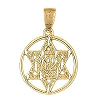Silver Star of David in Circle Pendant | 14K Yellow Gold-plated 925 Silver Star of David in Circle Pendant