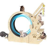 Upgraded Cat Wheel, Cat Exercise Wheel for Indoor Cats, Cat Treadmill with Cat House, Cat Stand, Cat Tree, Cat Bowl, Carpet Run, Cat Amusing Stick, Cat Running Wheel for Kitty's Longer Life
