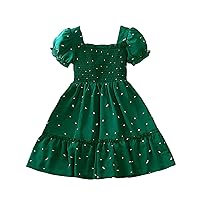 Toddler Girls' Dresses Bubble Sleeves Short Sleeved Pleated Polka Dot Princess Dress Summer Beach Dress Baby