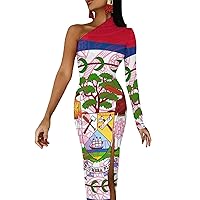 Belize Paisley Flag Half Sleeve Long Summer Dress for Women Cocktail Split Maxi Dress Evening Dresses