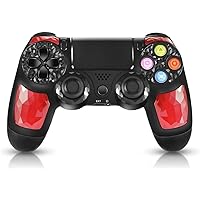 Game Controller for PS4, Dual Vibration 4 Wireless Controller for Playstation 4, Joystick six axis, Super Power, Micro USB, Bluetooth, Multi, Touch clickable touchpad (Ruby red)