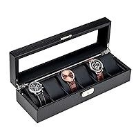 Leather 6-Slot Men's Watch Case, Household Multifunctional Watch Jewelry Storage Box, Transparent Flip Cover with Lock 1217B