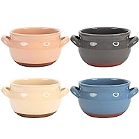 French Onion Soup Bowls, 16 Oz Soup Bowls with Handles Ceramic Soup Crocks for Chilli, Cereal, Cereal, Pot Pies - French Onion Soup Crocks, Oven, Broil & Dishwasher Safe, Multicolor, Set of 4