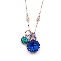 Mariana Serenity Goldtone Pendant Necklace Blue with Blue Green Simulated Opal Duo M1128