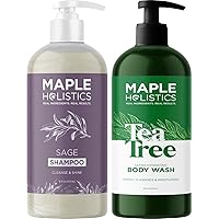 Nourishing Body Wash and Shampoo Set - Sulfate Free Sage Shampoo for Build Up and Scalp Care and Moisturizing Body Wash for Dry Skin - Clarifying Shampoo and Tea Tree Body Wash for Men and Women 16oz