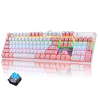 Wired Mechanical Gaming Keyboard Blue Switch 104 Keys RGB Rainbow LED 9 Backlight Modes Full Anti-ghosting Silver Metal Panel Waterproof Ergonomic Key Layout USB For Gamers Typists (Pink)