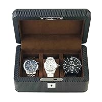 3 Grids Watch Box for Men Carbon Fiber Travel Case Jewellery Bracelet Gift Display Storage with Removable Wristwatches Pillow