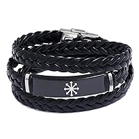 Gothic 8 Pointed Arrows of Chaos Star Eternity Symbol Layered Wrap Leather Bracelet Warhammer Faction Sigil of Chaos Wheel Amulet Punk Biker Bangle for Men,23.6''