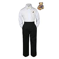 3pc Set Formal Baby Toddler Boys Kids Ivory Bow Tie Black Pants Bear Suit S-7 (L)