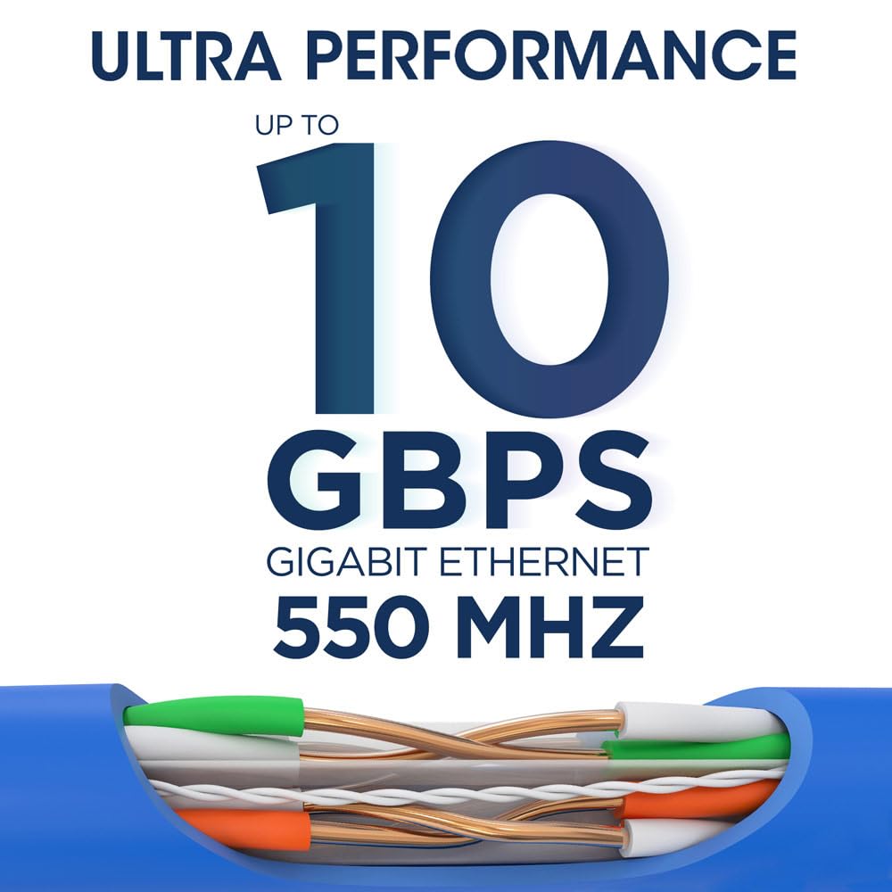 Cmple - Cat 6 Cable 1000ft, 23 AWG Bare Copper Wire CMR Riser Cat6 Ethernet Cable, (UTP) Unshielded Twisted Pair, Gigabit Ethernet Cord, 550Mhz, PoE++, Reelex Box - Blue