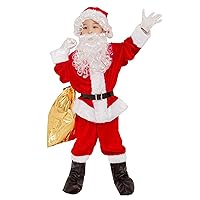 Kids Santa Claus Costume Children's Christmas Deluxe Santa Suit Outfit Party Cosplay Costumes for Boys Kids 9 PCS